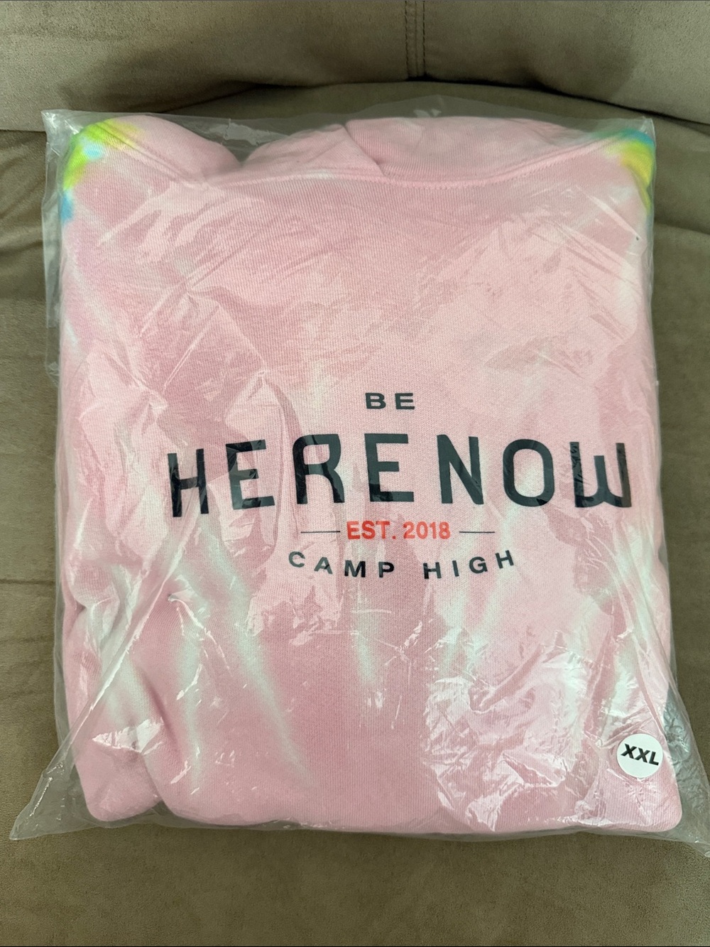 Mens Pink "Be Here Now" Graphic Hoodie